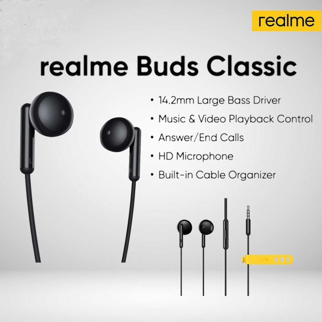 Realme Buds Classic 3.5mm With 14.2MM Audio Driver, HD Microphone -Black