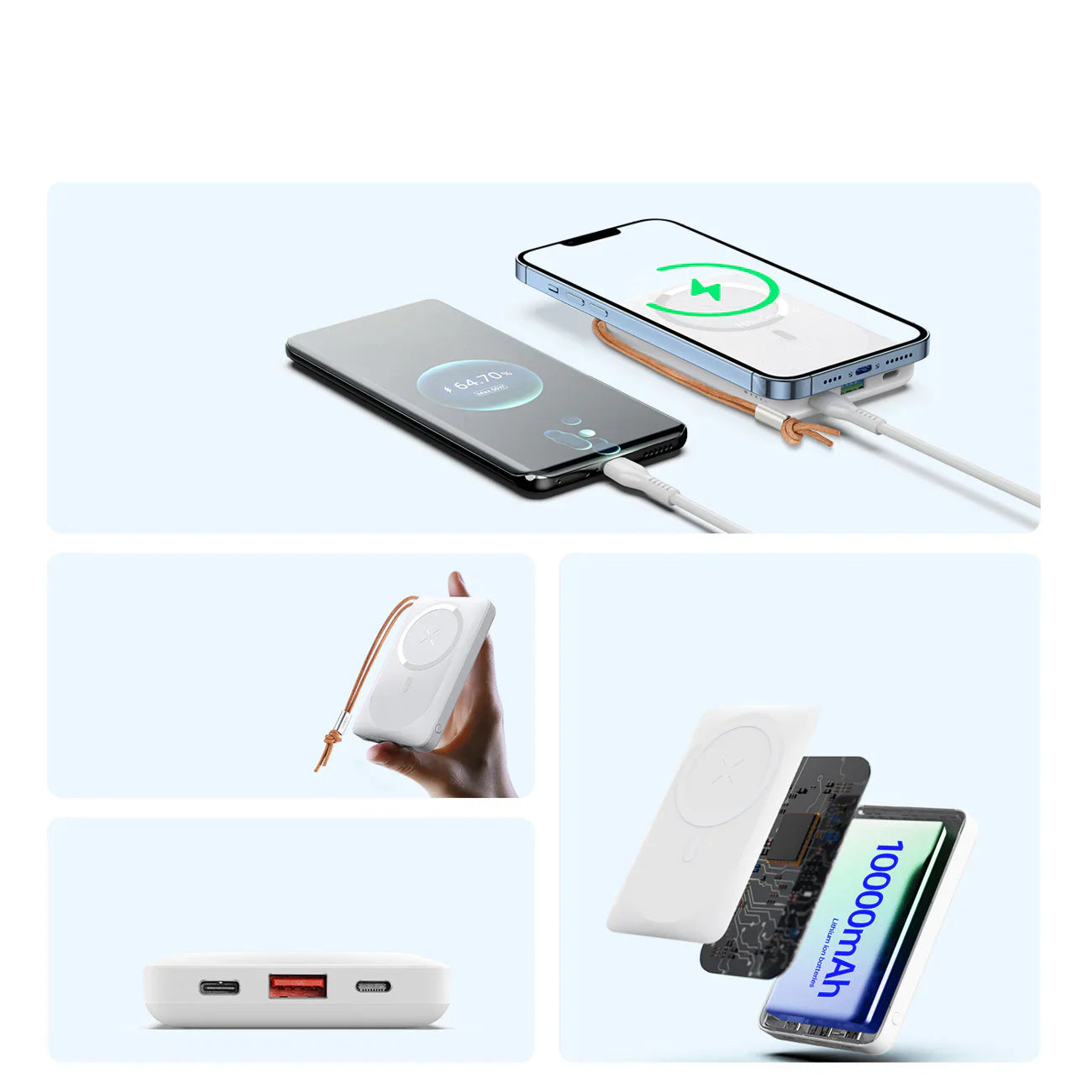 Duzzona magnetic powerbank 10000 mAh with wireless charging function (MagSafe, Qi) USB-A / USB-C 22.5W white
