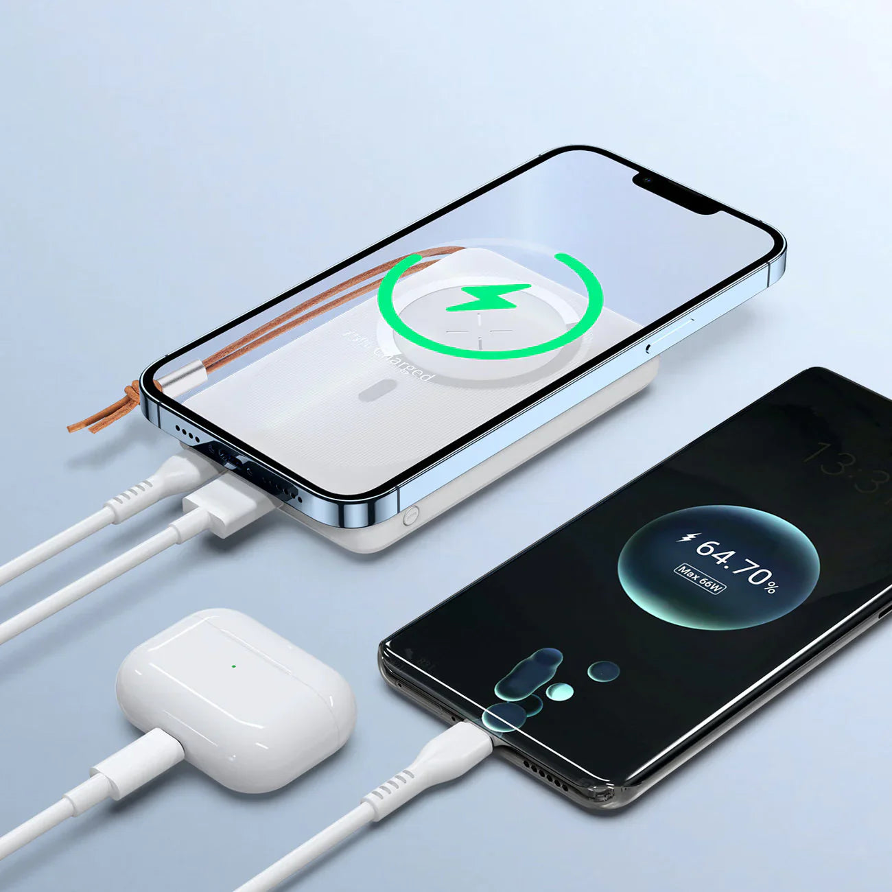 Duzzona magnetic powerbank 10000 mAh with wireless charging function (MagSafe, Qi) USB-A / USB-C 22.5W white