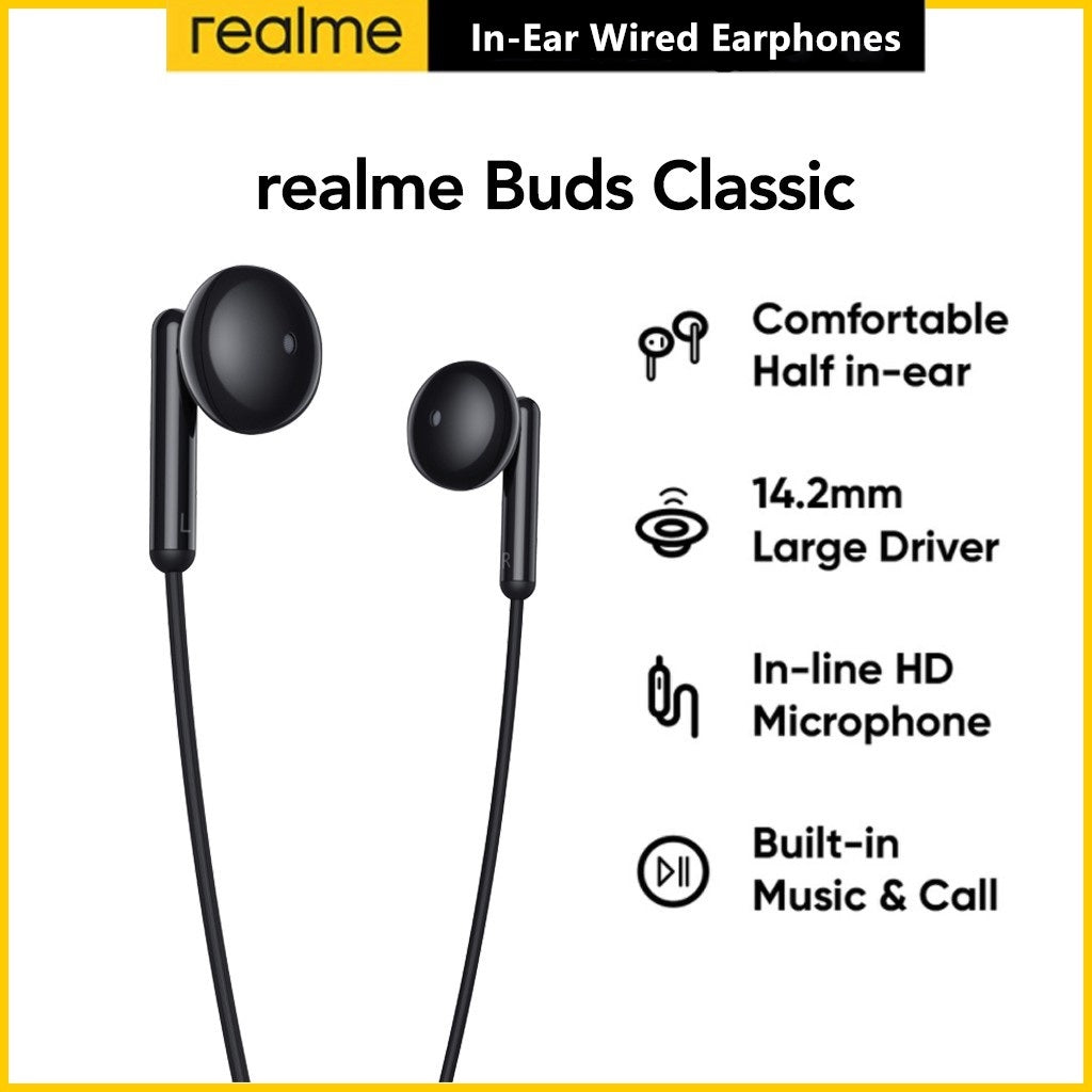 Realme Buds Classic 3.5mm With 14.2MM Audio Driver, HD Microphone -Black