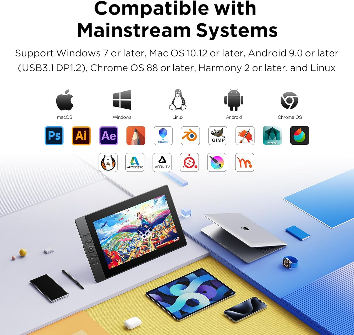 UGEE 15.4 inch Drawing Tablet with Screen,143% sRGB UE16 Computer Graphics Tablet