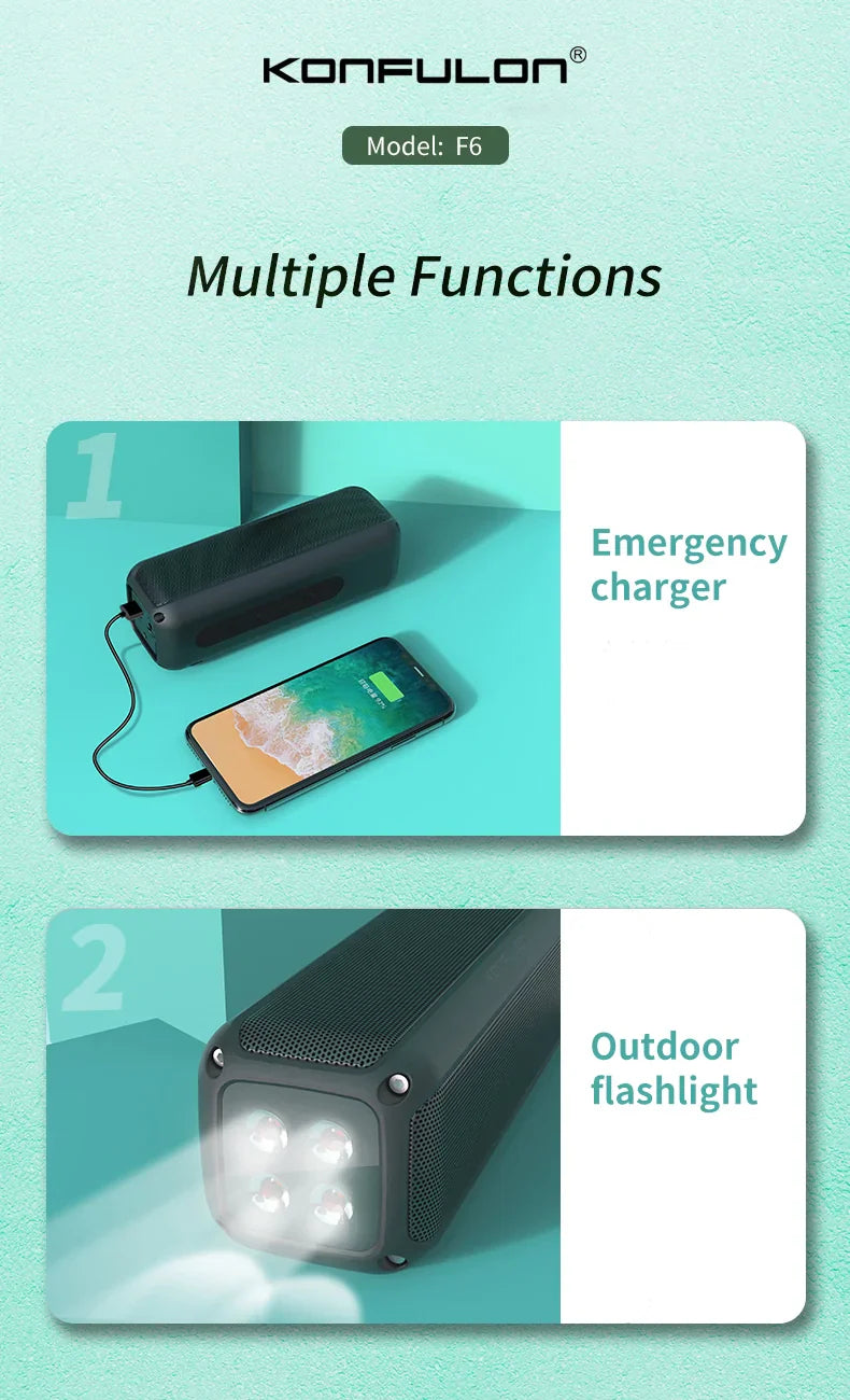 Konfulon F6 Outdoor Waterproof Bluetooth Speaker Wireless Portable Bluetooth Speaker Black&