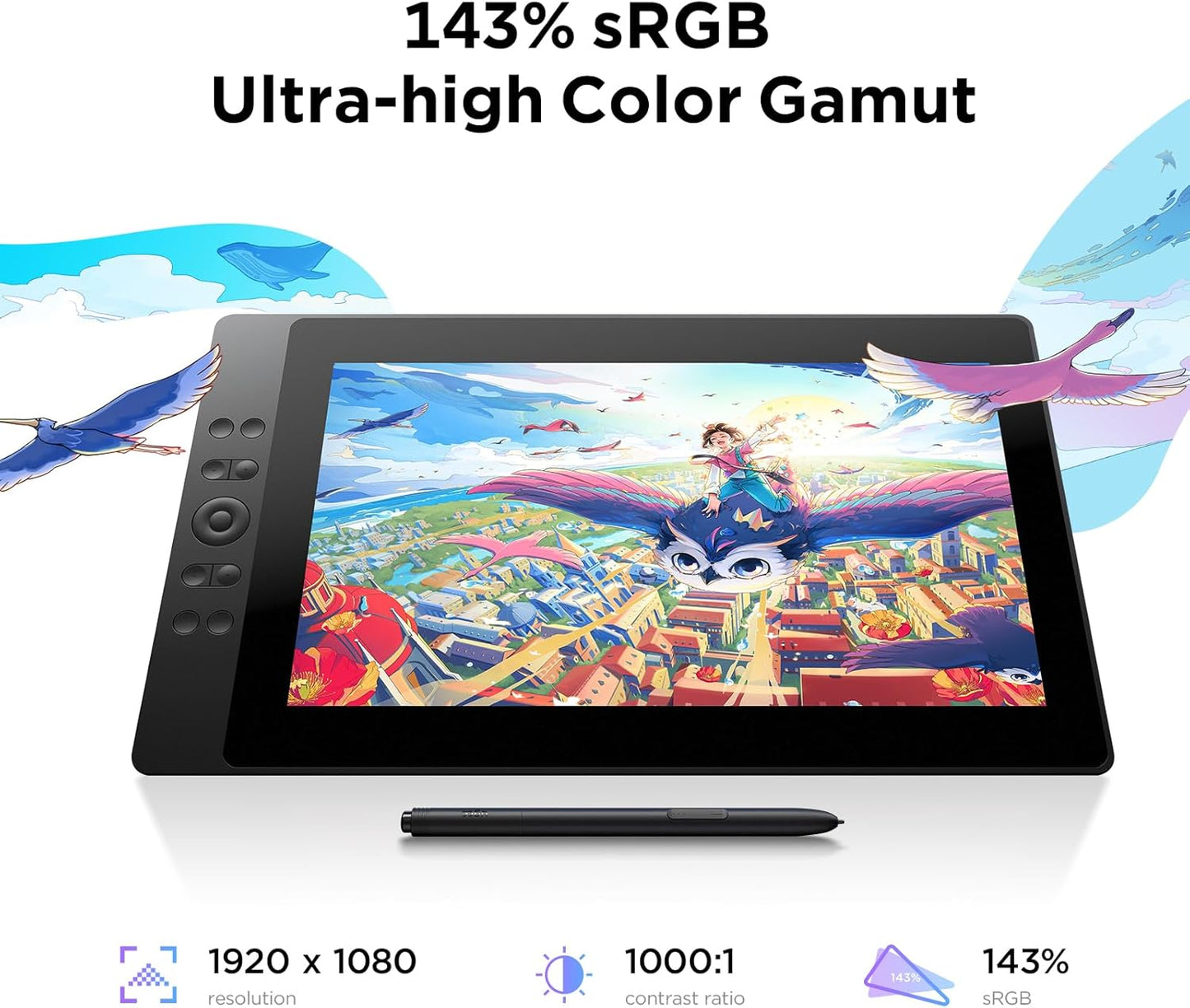 UGEE 15.4 inch Drawing Tablet with Screen,143% sRGB UE16 Computer Graphics Tablet