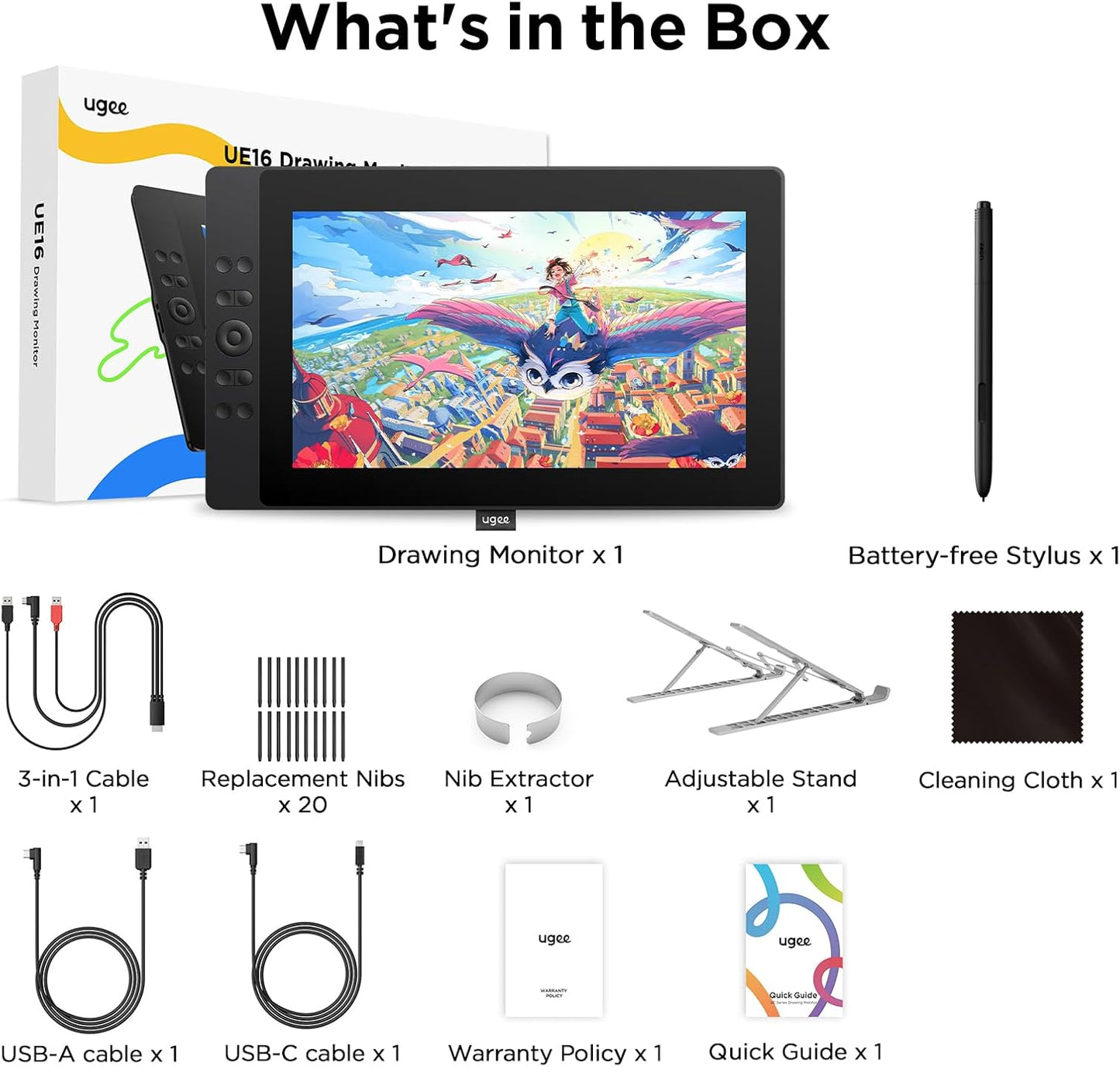 UGEE 15.4 inch Drawing Tablet with Screen,143% sRGB UE16 Computer Graphics Tablet