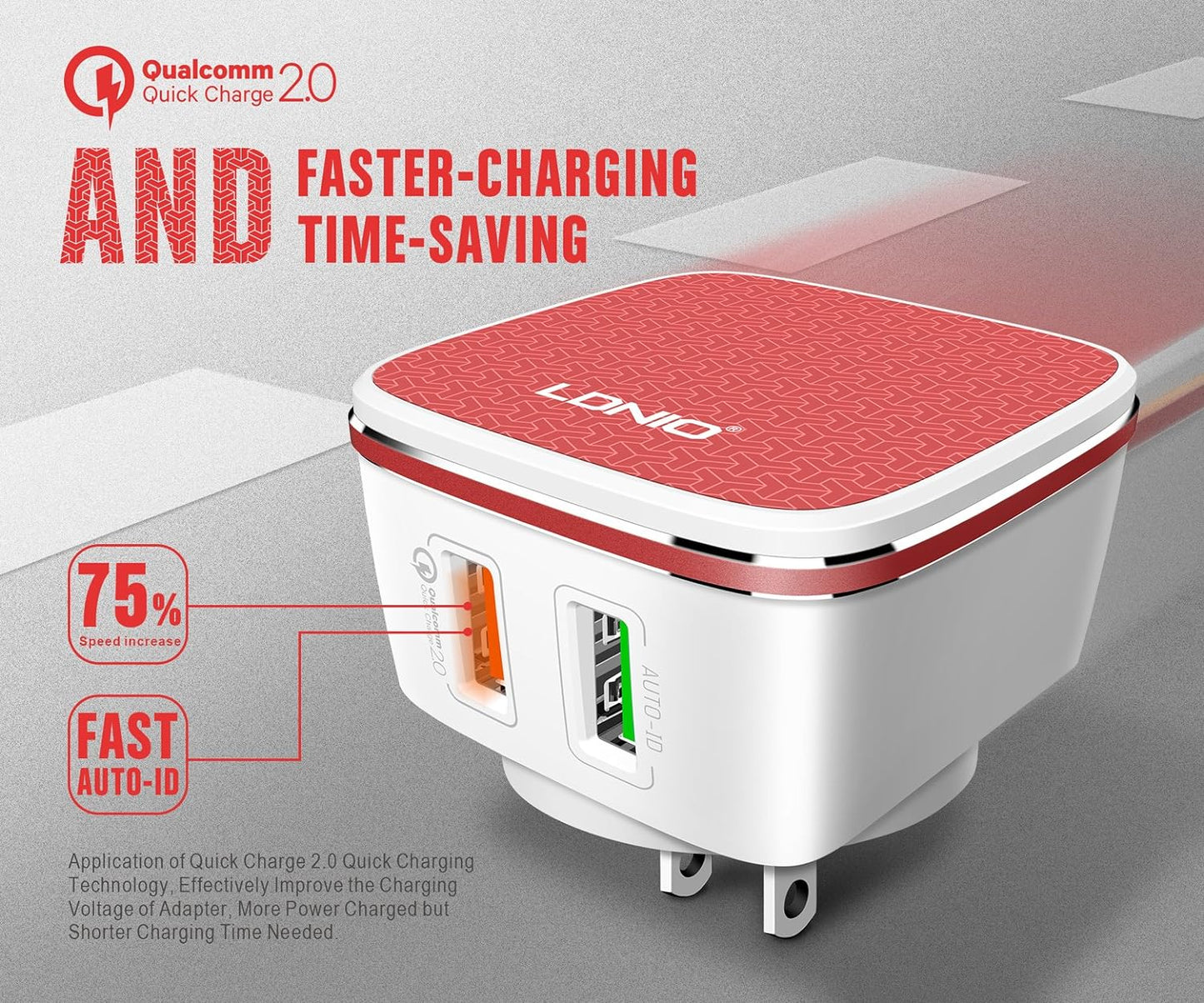 LDNIO A2405Q Qualcomm 2.0 Quick Charge Dual USB with AUTO-ID and Micro USB Cable