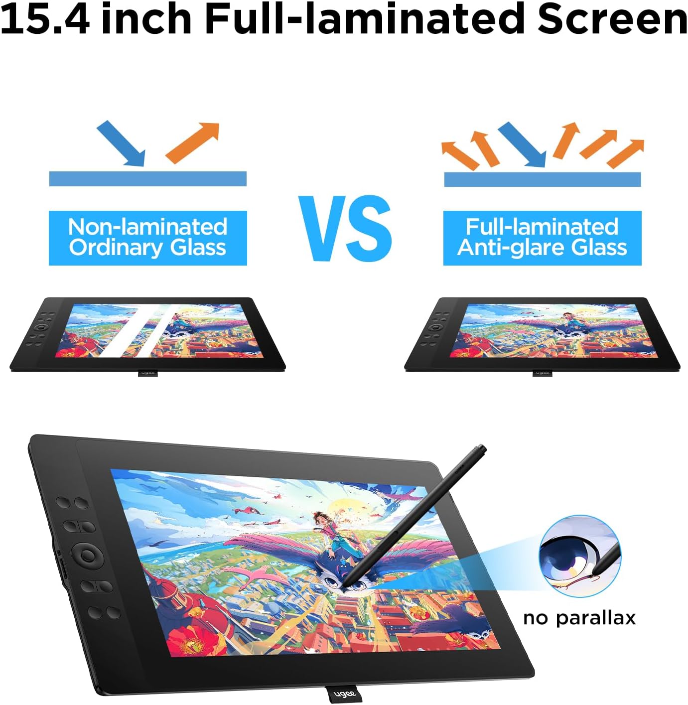 UGEE 15.4 inch Drawing Tablet with Screen,143% sRGB UE16 Computer Graphics Tablet