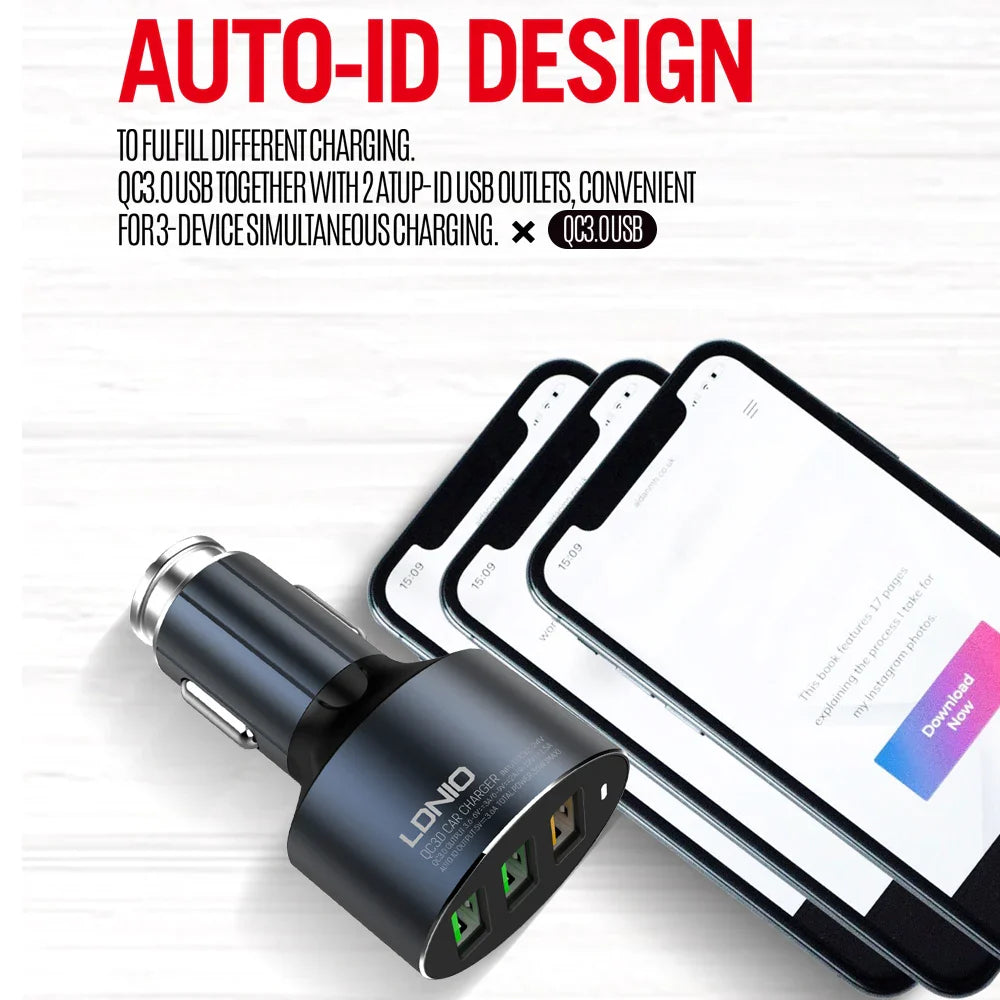 LDNIO C703Q 3 USB Ports Car Charger