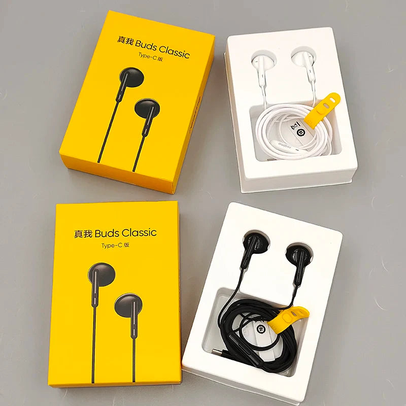 Realme Buds Classic Earphone Type C Half In-Ear Wired Music Built-in Microphone 14.2mm Large Driver Headset -White