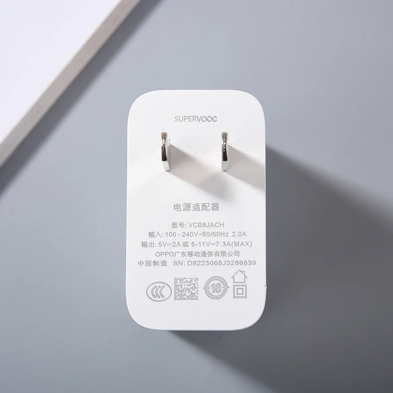 OPPO SUPERVOOC 80W Power Adapter, Ultra thin and comfortable to hold - White (ONLY CHARGER NOT CABLE INCLUDED)