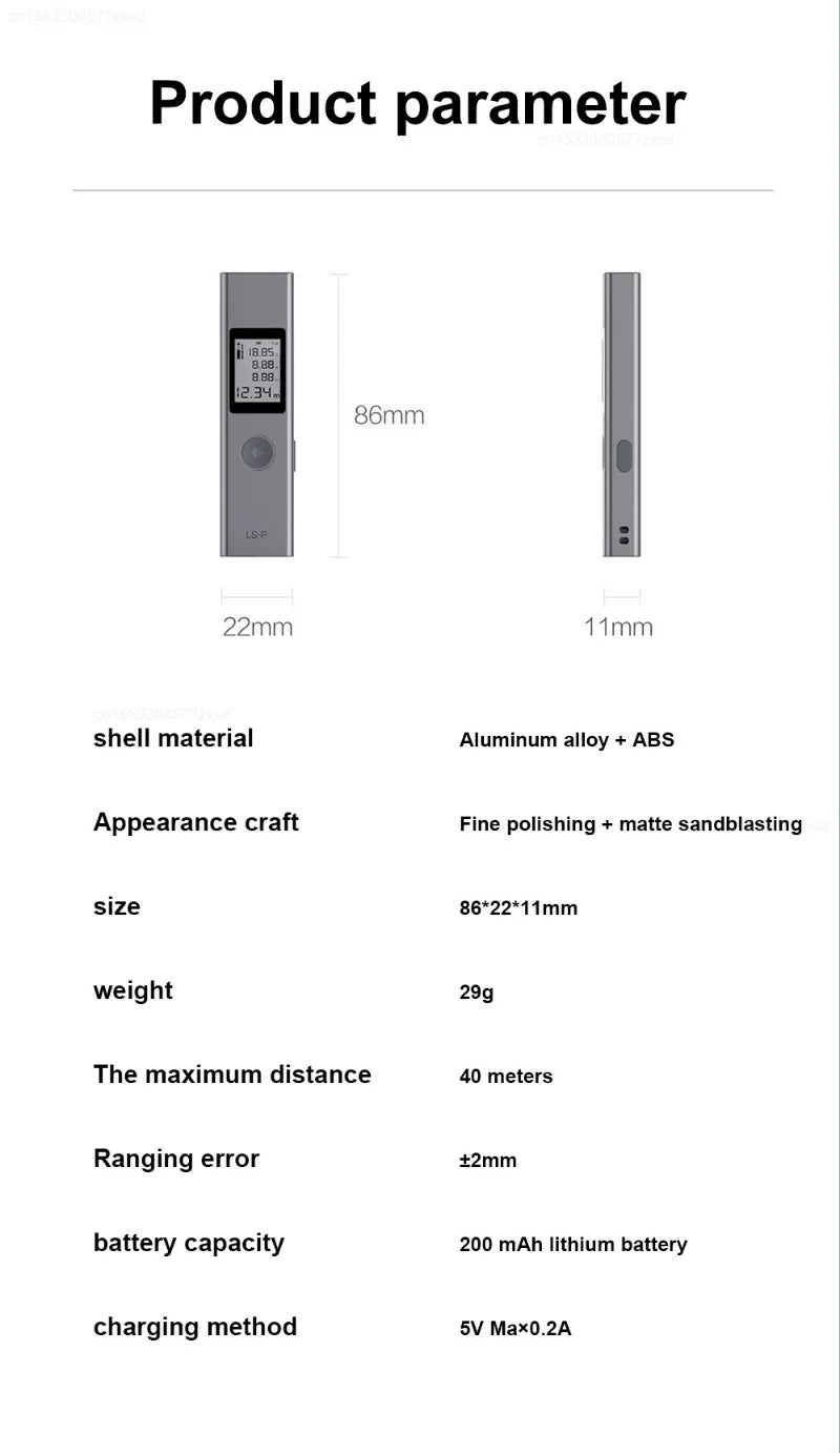 LS - P Laser Range Finder Infrared Hand-held Distance Meter from Xiaomi youpin - Silver