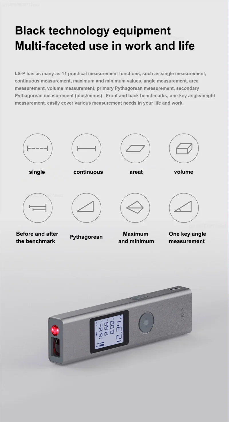 LS - P Laser Range Finder Infrared Hand-held Distance Meter from Xiaomi youpin - Silver