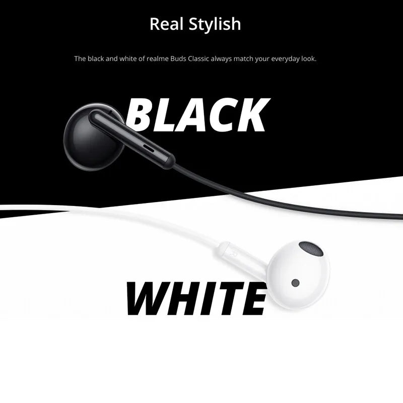 Realme Buds Classic Earphone Type C Half In-Ear Wired Music Built-in Microphone 14.2mm Large Driver Headset -White