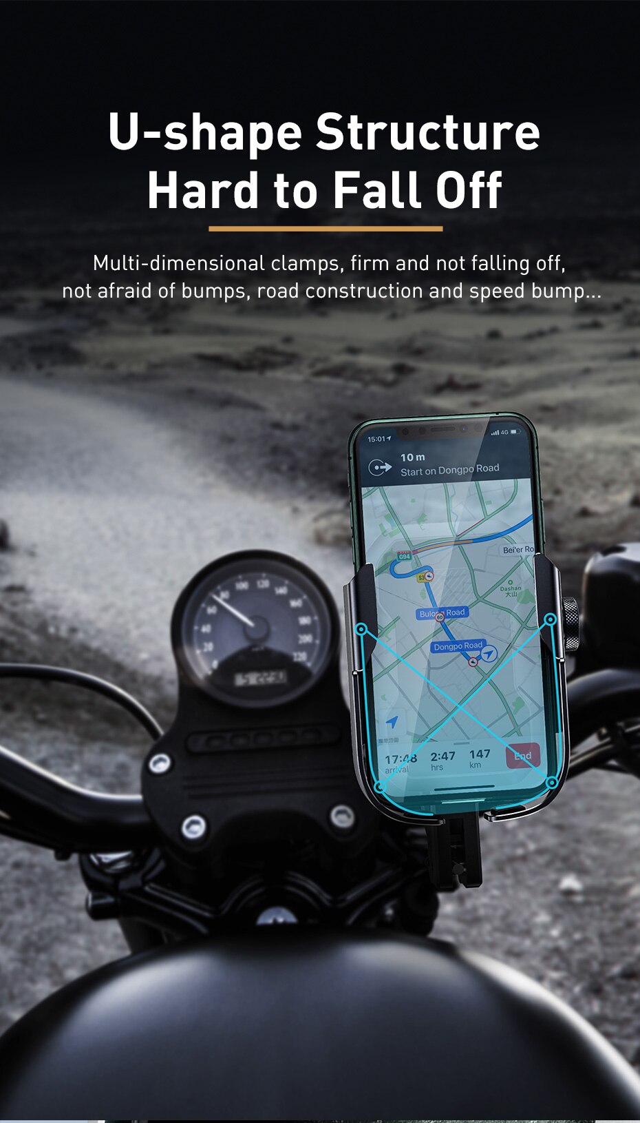 Baseus Armor Motorcycle Holder adjustable phone bike mount holder for handlebar and mirror