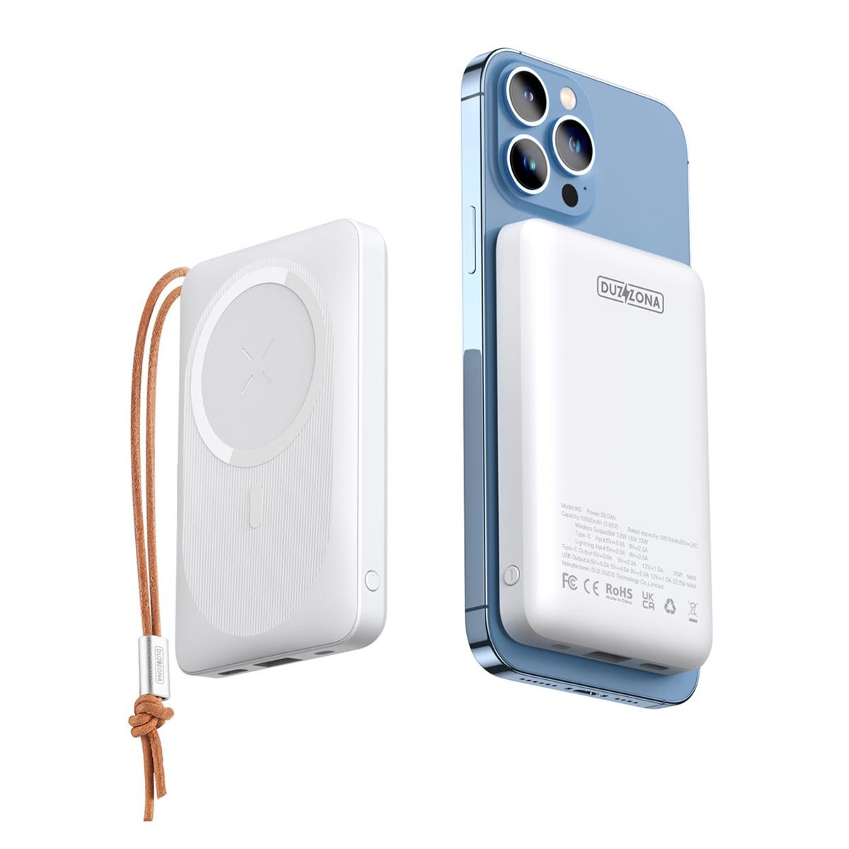 Duzzona magnetic powerbank 10000 mAh with wireless charging function (MagSafe, Qi) USB-A / USB-C 22.5W white
