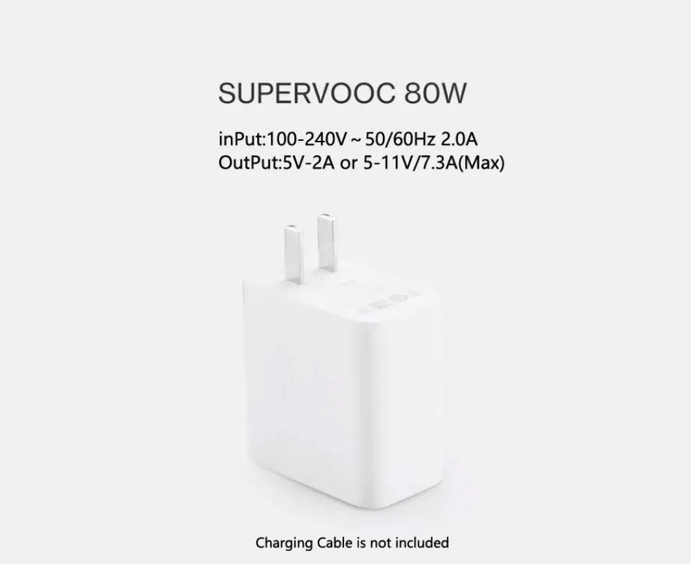 OPPO SUPERVOOC 80W Power Adapter, Ultra thin and comfortable to hold - White (ONLY CHARGER NOT CABLE INCLUDED)