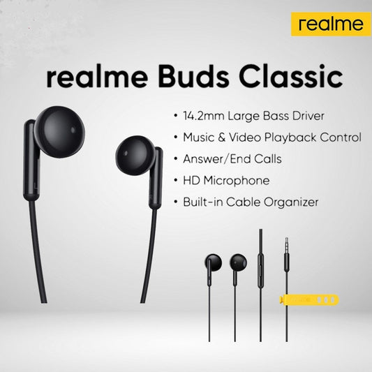 Realme Buds Classic 3.5mm With 14.2MM Audio Driver, HD Microphone -Black