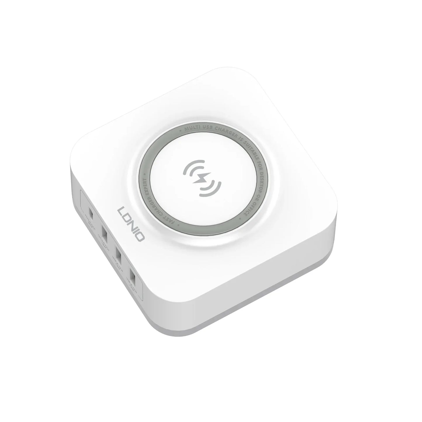 LDNIO 15W Wireless Charger Office Charging Station Mobile Phone 4 USB Ports Cell Phone Wireless Stand Charger – White