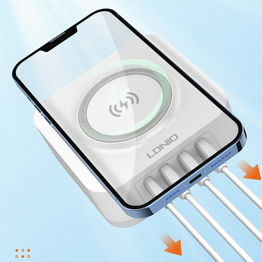 LDNIO 15W Wireless Charger Office Charging Station Mobile Phone 4 USB Ports Cell Phone Wireless Stand Charger – White