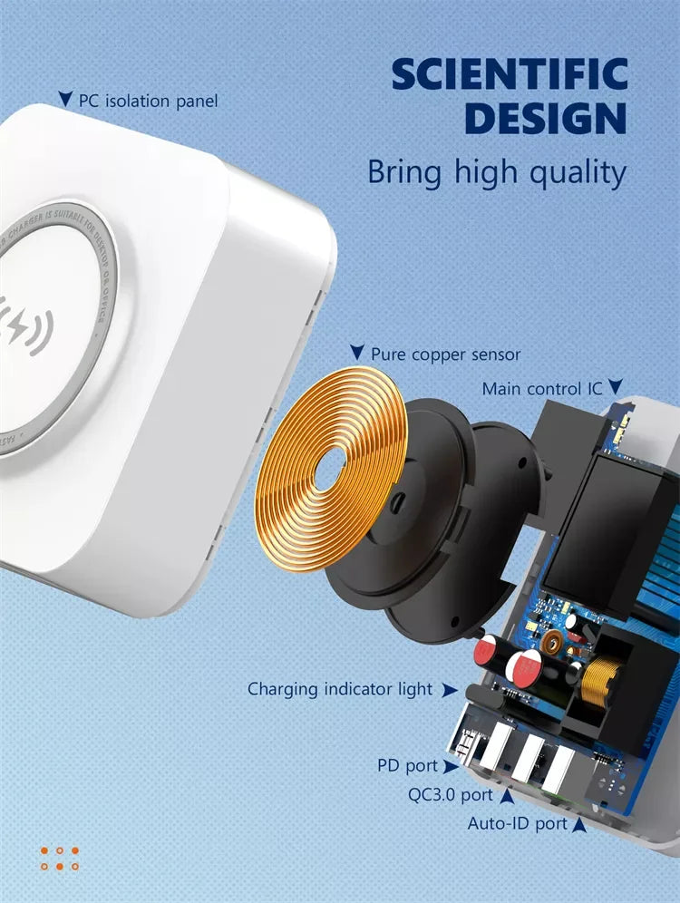 LDNIO 15W Wireless Charger Office Charging Station Mobile Phone 4 USB Ports Cell Phone Wireless Stand Charger – White