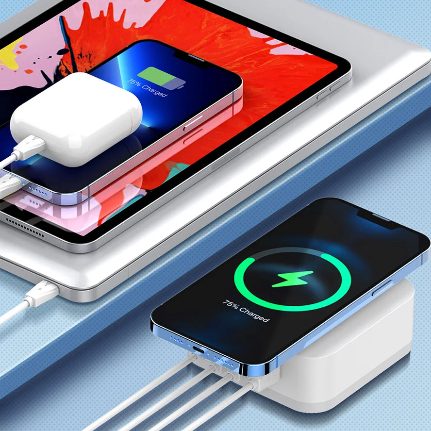 LDNIO 15W Wireless Charger Office Charging Station Mobile Phone 4 USB Ports Cell Phone Wireless Stand Charger – White