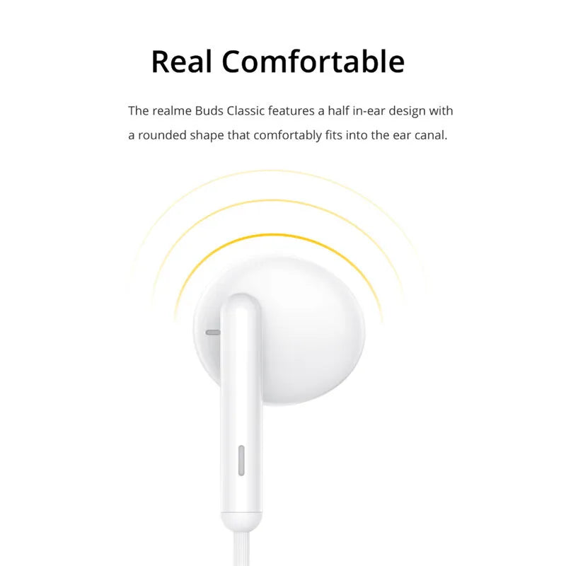 Realme Buds Classic Earphone Type C Half In-Ear Wired Music Built-in Microphone 14.2mm Large Driver Headset -White