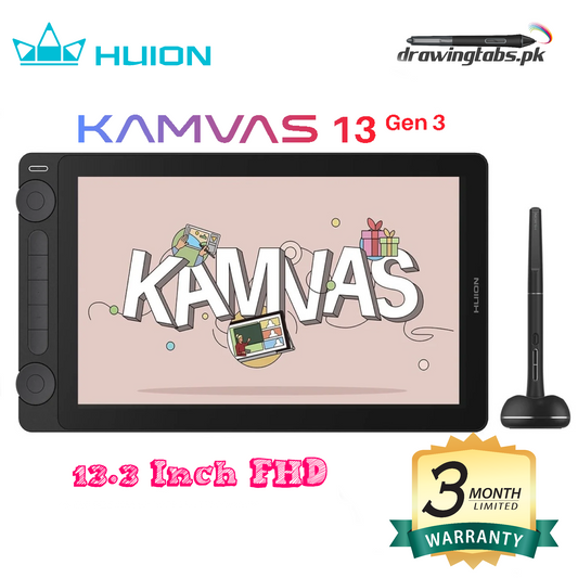 HUION Kamvas 13 (Gen 3) Drawing Tablet with Screen,13.3" Full-laminated Art Tablet with Anti-sparkle Canvas Glass ( With Stand)
