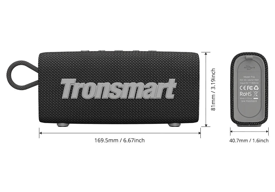 Tronsmart Trip Bluetooth 5.3 Speaker Dual-Driver Portable Speaker Black & Blue